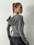 Solid Color Hooded Long Sleeve Sweatshirt Coat GYXN-73122