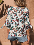 Casual Leaf Print Bow Tops GYXN-72303