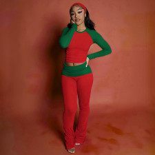 Christmas Long-Sleeve Color-Block T-Shirt and Pants Two-Piece Set GSLF-K25S87836