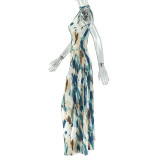 Sleeveless Print Pleated Maxi Dress GJYO-JD303573