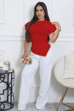 Solid Color Short Sleeve Irregular Tops XHXF-475