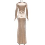 Ruched Patchwork Long Sleeve Maxi Dress GZJQ-K25D85974