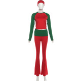 Christmas Long-Sleeve Color-Block T-Shirt and Pants Two-Piece Set GSLF-K25S87836