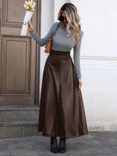 PU Leather Solid Color Long Skirt GYXN-73187