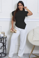 Solid Color Short Sleeve Irregular Tops XHXF-475