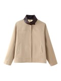 Stand Collar Contrast Color Plaid Print Coat GYXN-204534
