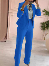 Long Sleeve Solid Color Blazer Two Piece Pants Set OMY-11067