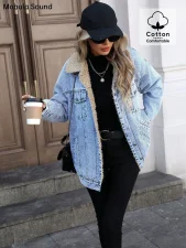 Loose Long Sleeve Fleece Denim Jacket GYXN-20780