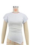 Solid Color Short Sleeve Irregular Tops XHXF-475