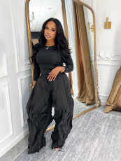 Solid Color Long Sleeve Tops Loose Pants 2 Piece Set SFY-814