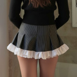 Bow-tie Patchwork Contrast Color Stripe Mini Skirt GWEN-JWJD45392