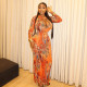 Long Sleeve Print Hollow Out Maxi Dress GJYO-JD303559