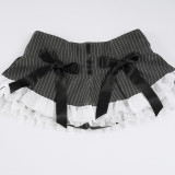 Bow-tie Patchwork Contrast Color Stripe Mini Skirt GWEN-JWJD45392