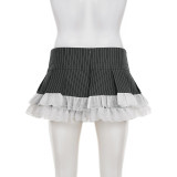 Bow-tie Patchwork Contrast Color Stripe Mini Skirt GWEN-JWJD45392
