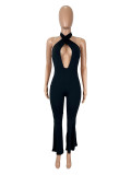 Sleeveless Cross Halterneck Backless Jumpsuit SHD-9586
