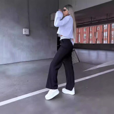 Solid Color Lapel Neck Two Piece Pant Set GJMF-97787