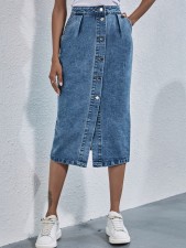 High Waisted Single Breasted Denim Half Body Skirt GYXN-30592