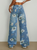 Fashion Print Denim Wide Leg Jeans GYXN-15875#