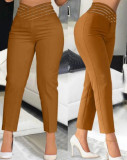 Hollow Out Solid Color Pencil Pants GJMF-97761