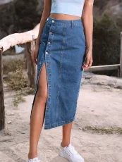 Irregular Split High Waist Denim Long Skirts GYXN-30291