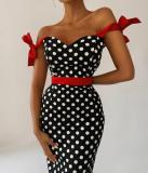 Polka Dot Print Tie Up Sling Maxi Dress GJMF-96679
