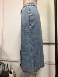 High Waisted Single Breasted Denim Half Body Skirt GYXN-30592