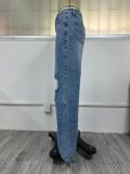 Fashion Holes High Waist Wide Leg Jeans GYXN-10193
