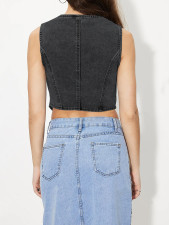 Fashion Sleeveless V Neck Denim Vest GYXN-15277#