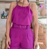 Solid Color Sling Tops Two Piece Shorts Set GJMF-96656