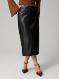 High Waist Split PU Leather Half Body Skirt GYXN-73199