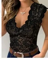 Lace V Neck Sleeveless Bodysuit GJMF-97801