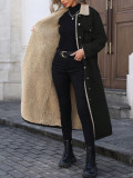 Loose Long Sleeve Denim Fleece Long Coat GYXN-20781