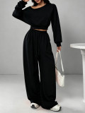 Solid Color Slash Shoulder Long Sleeve Pants Set YH-9021