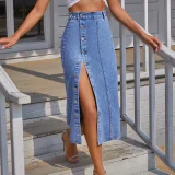 Irregular Split High Waist Denim Long Skirts GYXN-30291