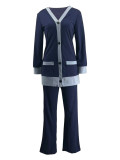 Fashion Color Block Long Sleeve Two Piece Pants Set BLX-86003