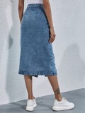 High Waisted Single Breasted Denim Half Body Skirt GYXN-30592