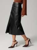 High Waist Split PU Leather Half Body Skirt GYXN-73199
