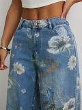 Fashion Print Denim Wide Leg Jeans GYXN-15875#