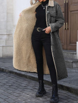 Loose Long Sleeve Denim Fleece Long Coat GYXN-20781
