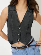 Fashion Sleeveless V Neck Denim Vest GYXN-15277#