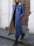 Loose Long Sleeve Denim Fleece Long Coat GYXN-20781
