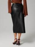 High Waist Split PU Leather Half Body Skirt GYXN-73199