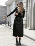 High Waist Split PU Leather Half Body Skirt GYXN-73199