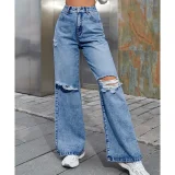 Fashion Holes High Waist Wide Leg Jeans GYXN-10193