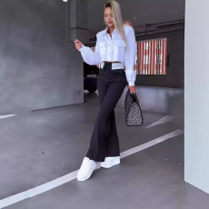 Solid Color Lapel Neck Two Piece Pant Set GJMF-97787