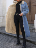 Loose Long Sleeve Denim Fleece Long Coat GYXN-20781