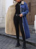 Loose Long Sleeve Denim Fleece Long Coat GYXN-20781