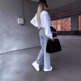 Solid Color Lapel Neck Two Piece Pant Set GJMF-97787
