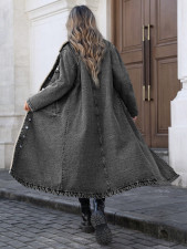 Loose Long Sleeve Denim Fleece Long Coat GYXN-20781