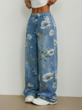 Fashion Print Denim Wide Leg Jeans GYXN-15875#